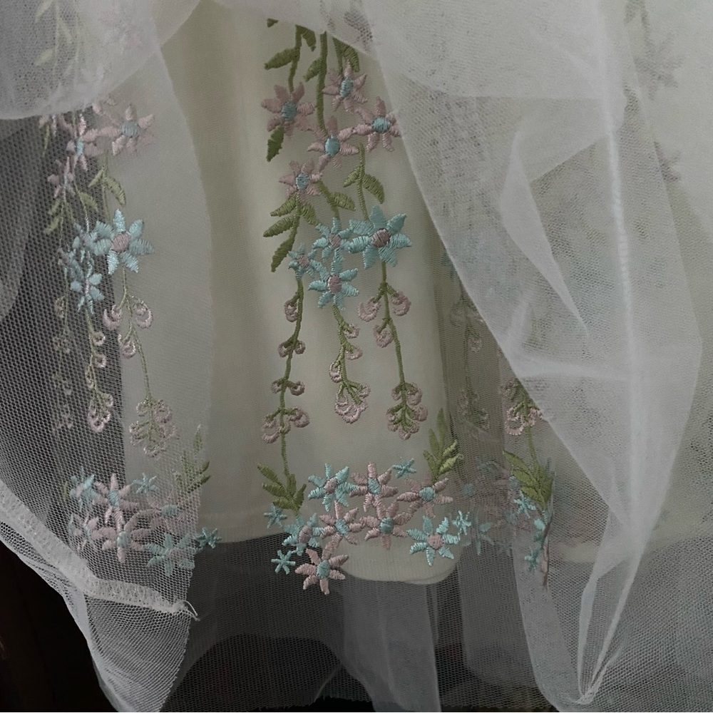 Floral Embroidered Mesh Layered Midi Skirt sz S Fairy Cottage Festival Whimsy - Picture 4 of 5
